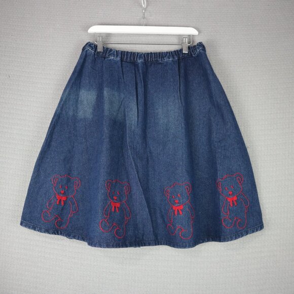 Candy Stripper Japan Embroidered Bear Hearts Denim Skirt - Picture 2 of 8
